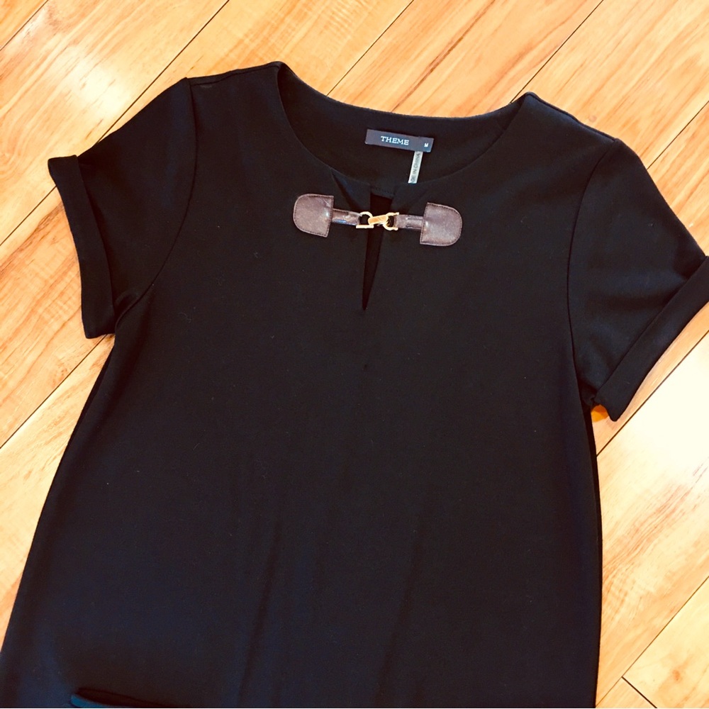 THEME black cotton dress luxury workwear office knee length black medium